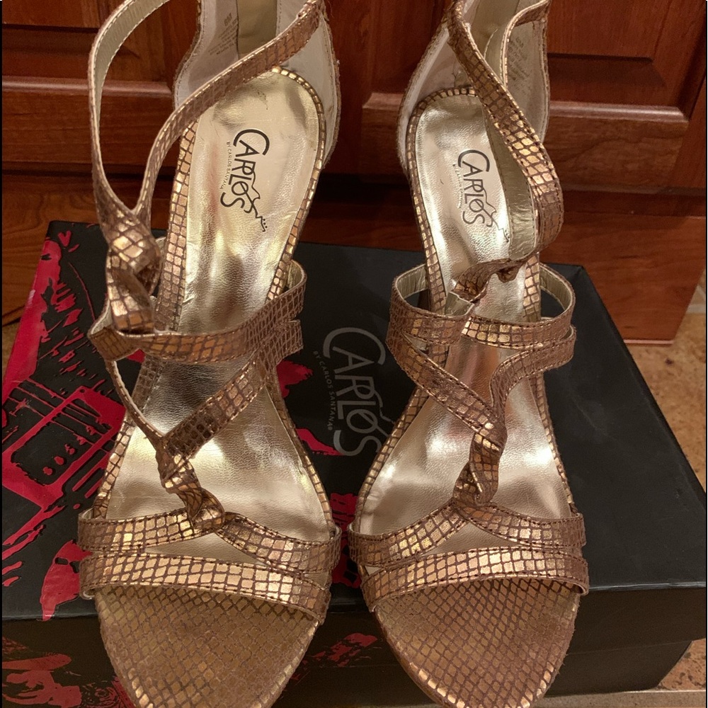 Carlos Santana wedge gold dress sandals